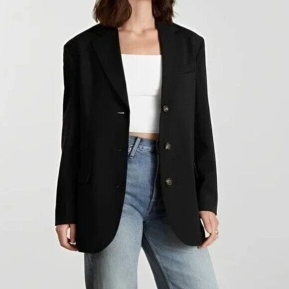 Everlane The 80s Blazer Padded Shoulder Oversized Single Breasted Work Black 0 - Picture 1 of 8